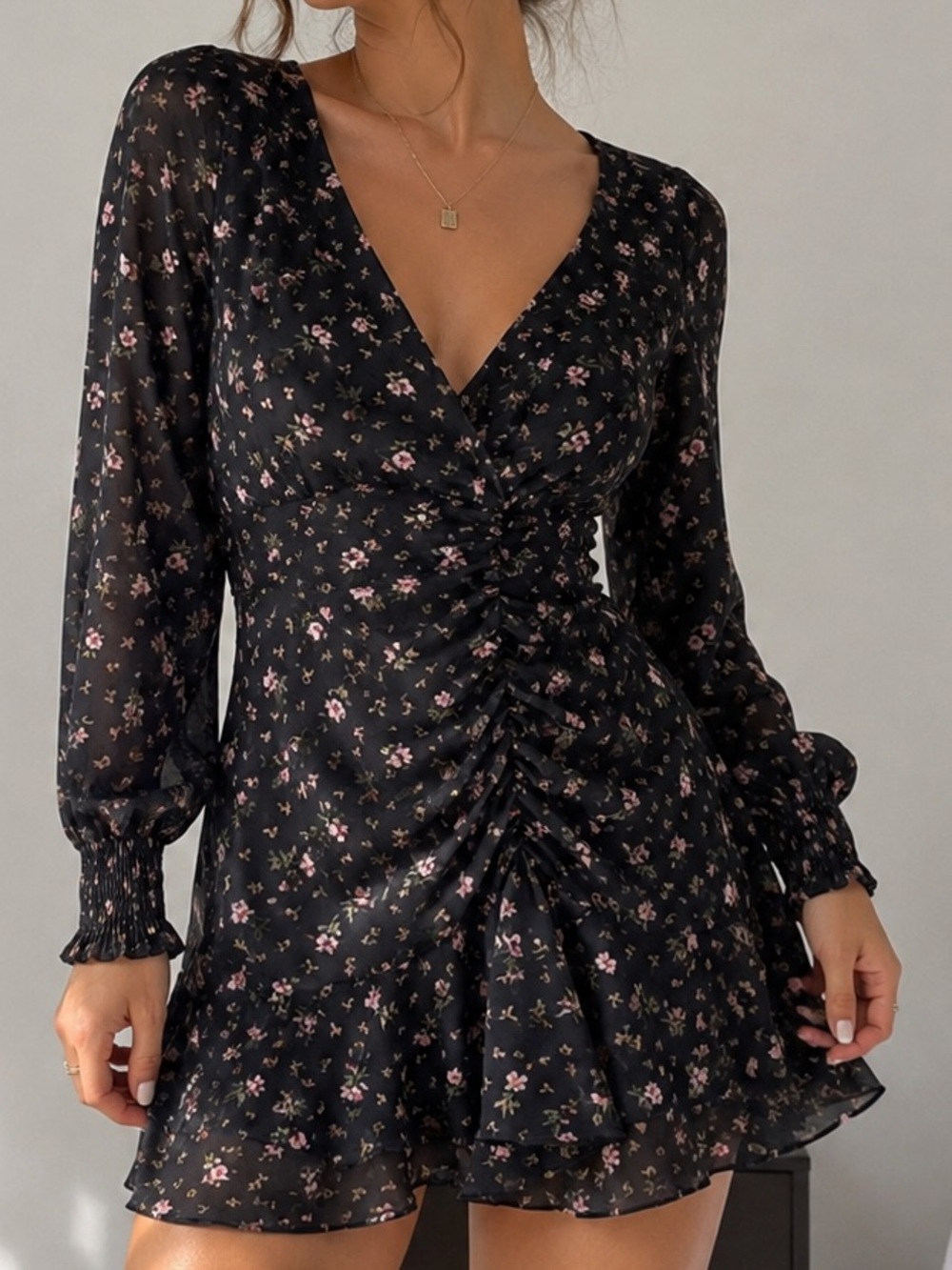 Dark Floral long sleeve Dress